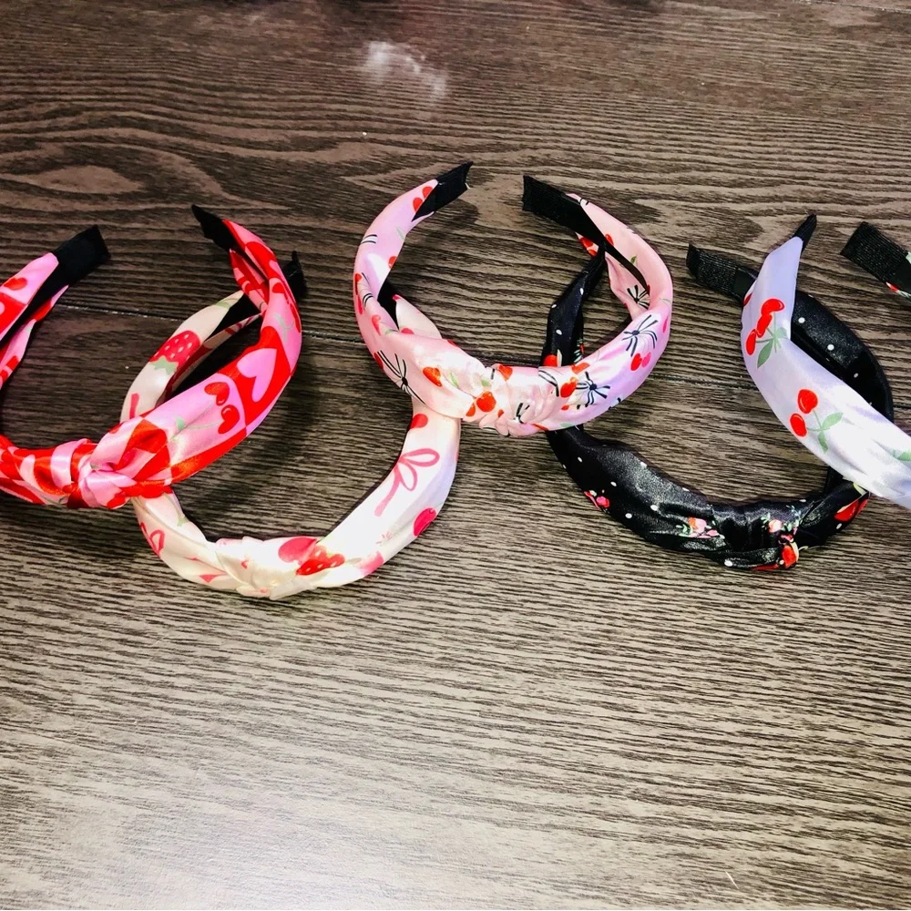 Cherry /Heart print Satin Knotted Headband set of 5